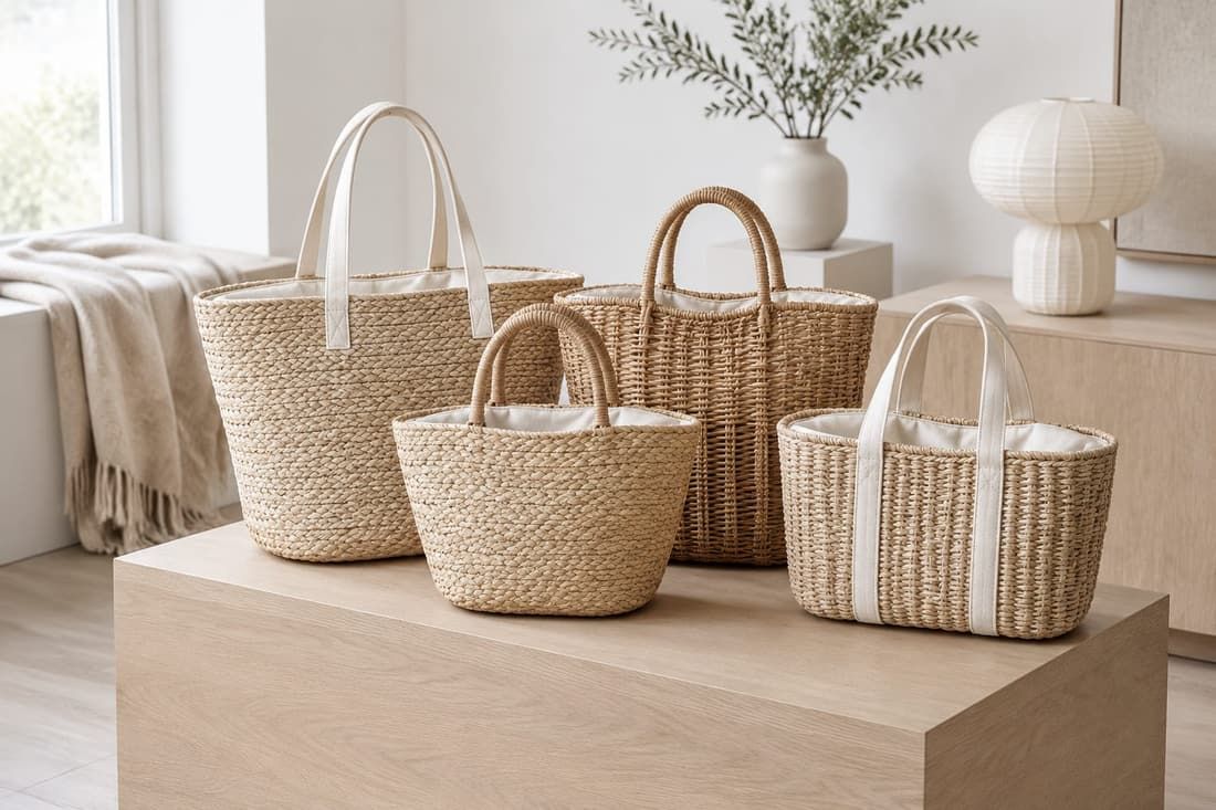 Flat-woven natural sea grass market tote prepared for a boutique brand assortment