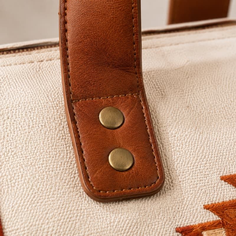 Tas Duffle Perjalanan Akhir Pekan Kanvas Bordir Geometris Tribal - Sambungan handle dan hardware