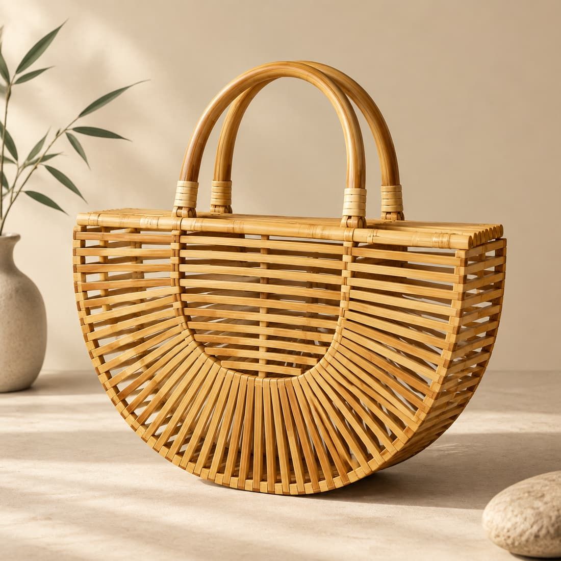 Architectural Foldable Bamboo Ark Basket Handbag