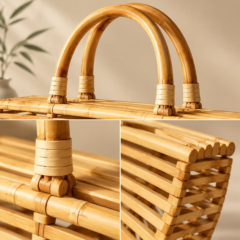 Bolso Cesta Arca Plegable en Bambú Arquitectónico - Union de asa y herrajes