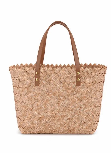 Túi tote giỏ thị trường bằng rơm tự nhiên, có quai da - phom này - toàn bộ phom dáng và độ rủ