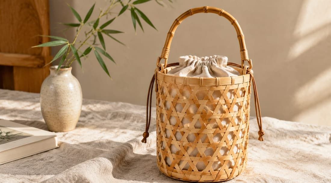 Geometric Bamboo Lattice - Natural Fiber Bag Weaving Detail