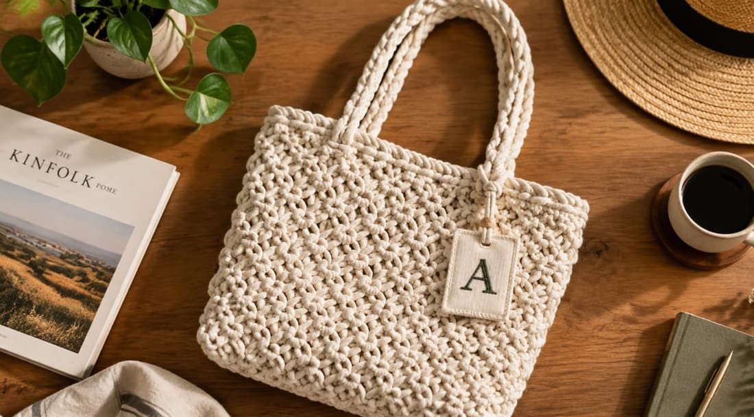 Knotted Organic Cotton-Rope Tote Bag with Monogram Tag
