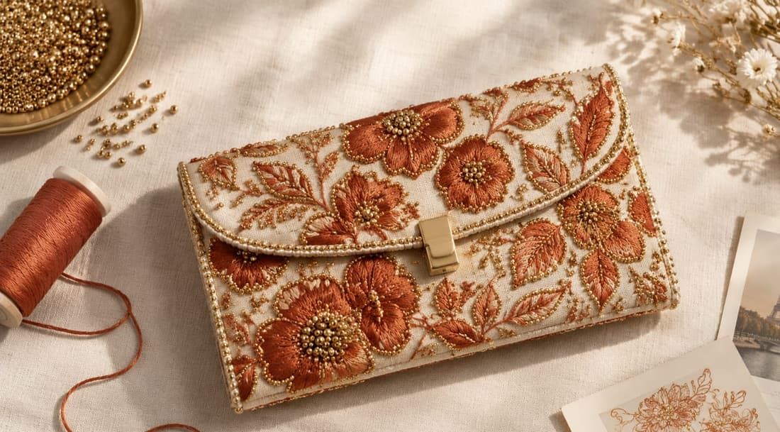 Abendclutch mit französischer Perlenstickerei